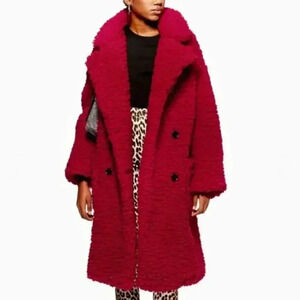 Topshop Big Borg Teddy Faux Fur Coat - Red - Size 6